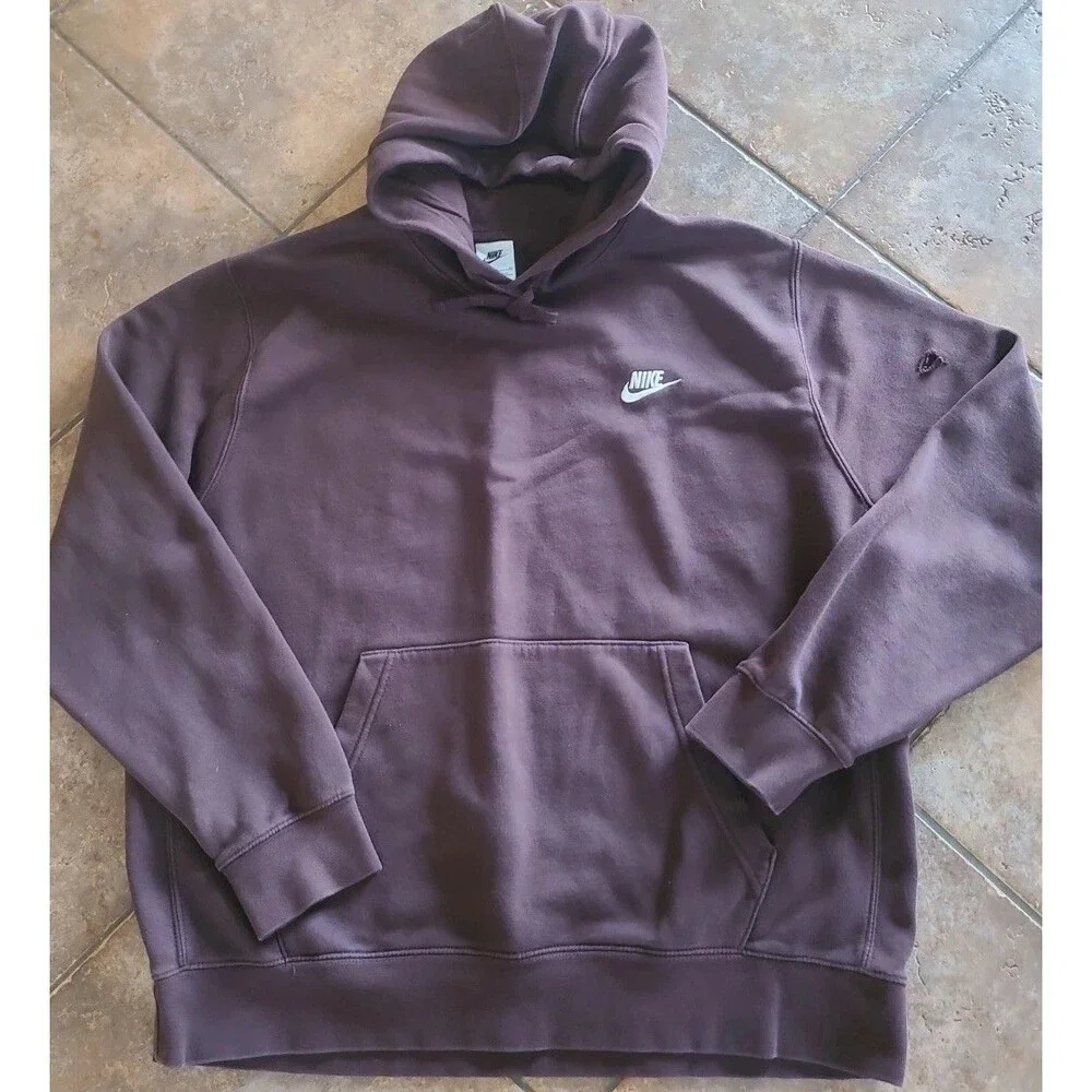 Nike Hoodie Mens XL Brown Small Nike Swoosh Pullover Fleece Sweatshirt Kangaroo